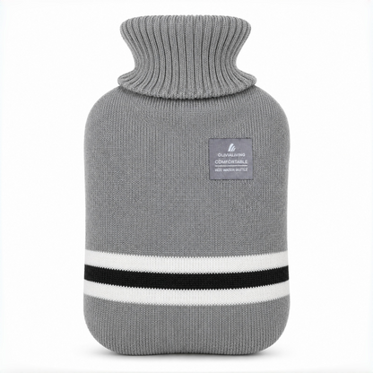1L Hot Water Bottle with Striped Knit Cover – Compact PVC Hot Water Bag for Everyday Warmth & Comfort