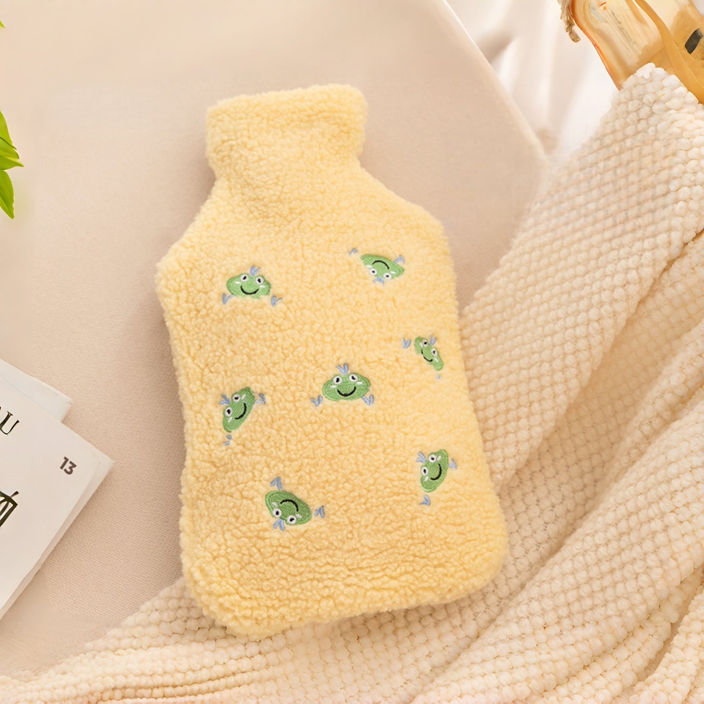 Hot Water Bottle with Flannel Cover for Pain & Comfort, 1700ML - OliviaLiving