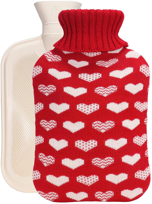 2L Hot Water Bottle with Love Pattern Knit Cover