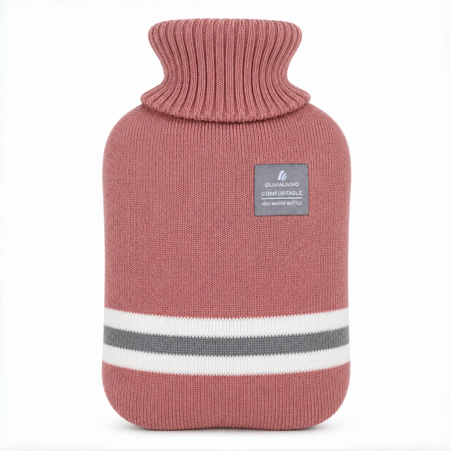 1L Hot Water Bottle with Striped Knit Cover – Compact PVC Hot Water Bag for Everyday Warmth & Comfort