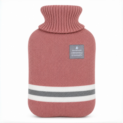 1L Hot Water Bottle with Striped Knit Cover – Compact PVC Hot Water Bag for Everyday Warmth & Comfort