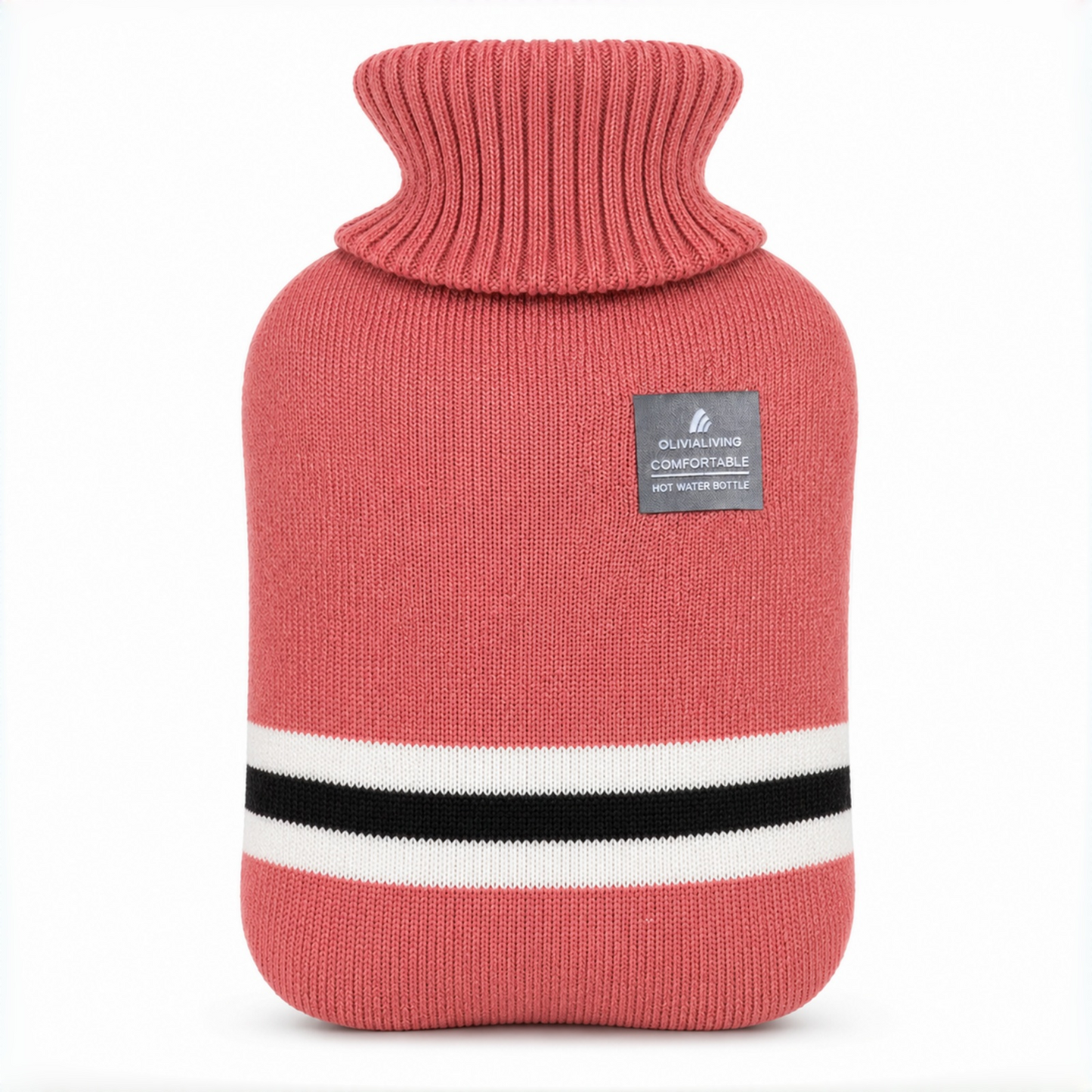 1L Hot Water Bottle with Striped Knit Cover – Compact PVC Hot Water Bag for Everyday Warmth & Comfort