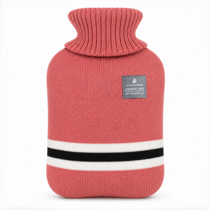 1L Hot Water Bottle with Striped Knit Cover – Compact PVC Hot Water Bag for Everyday Warmth & Comfort