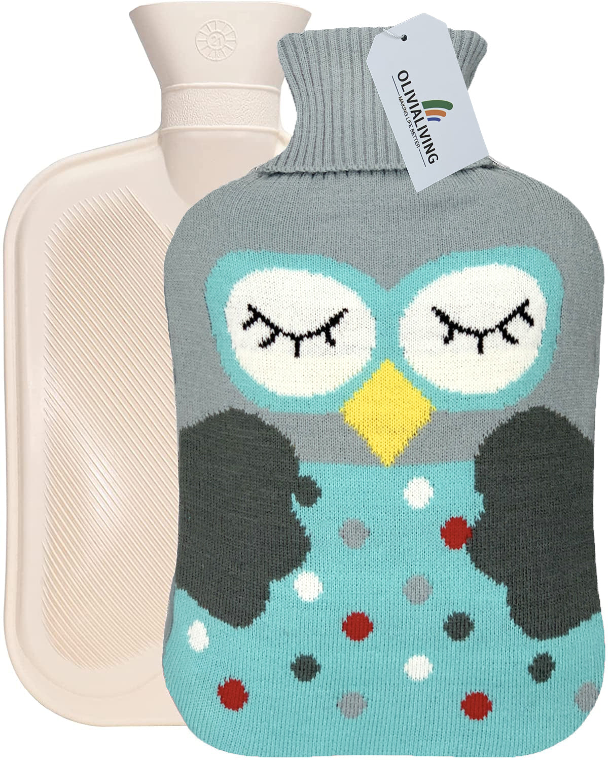 2L Hot Water Bottle with Knit Owl Cover