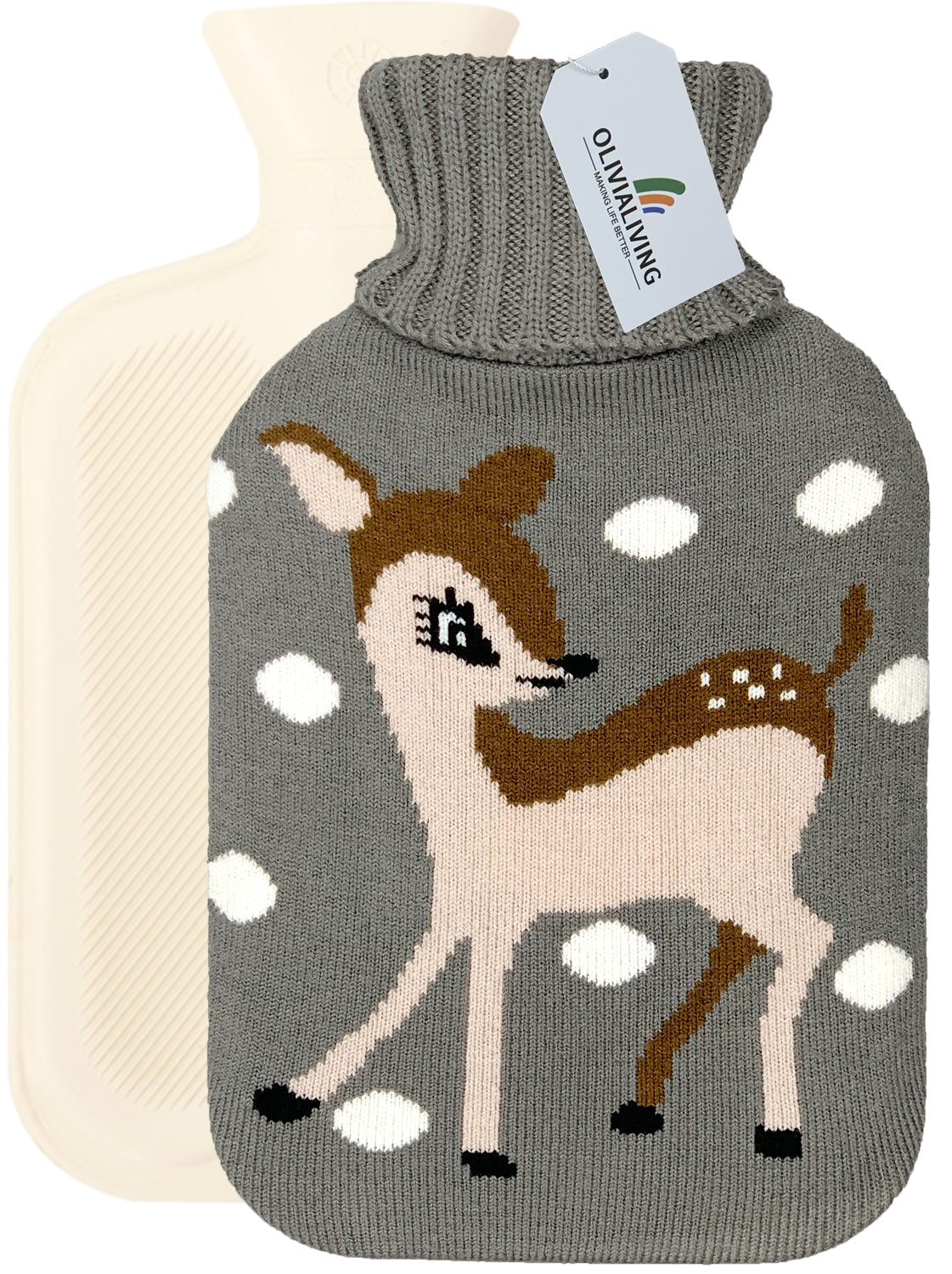 2L Hot Water Bottle with Little Deer Knit Cover