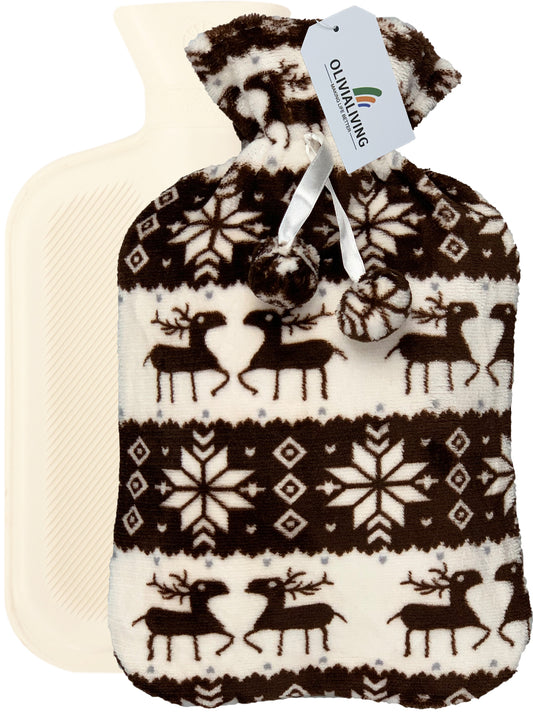 Hot Water Bottle with Flannel Cover for Pain & Comfort - OliviaLiving