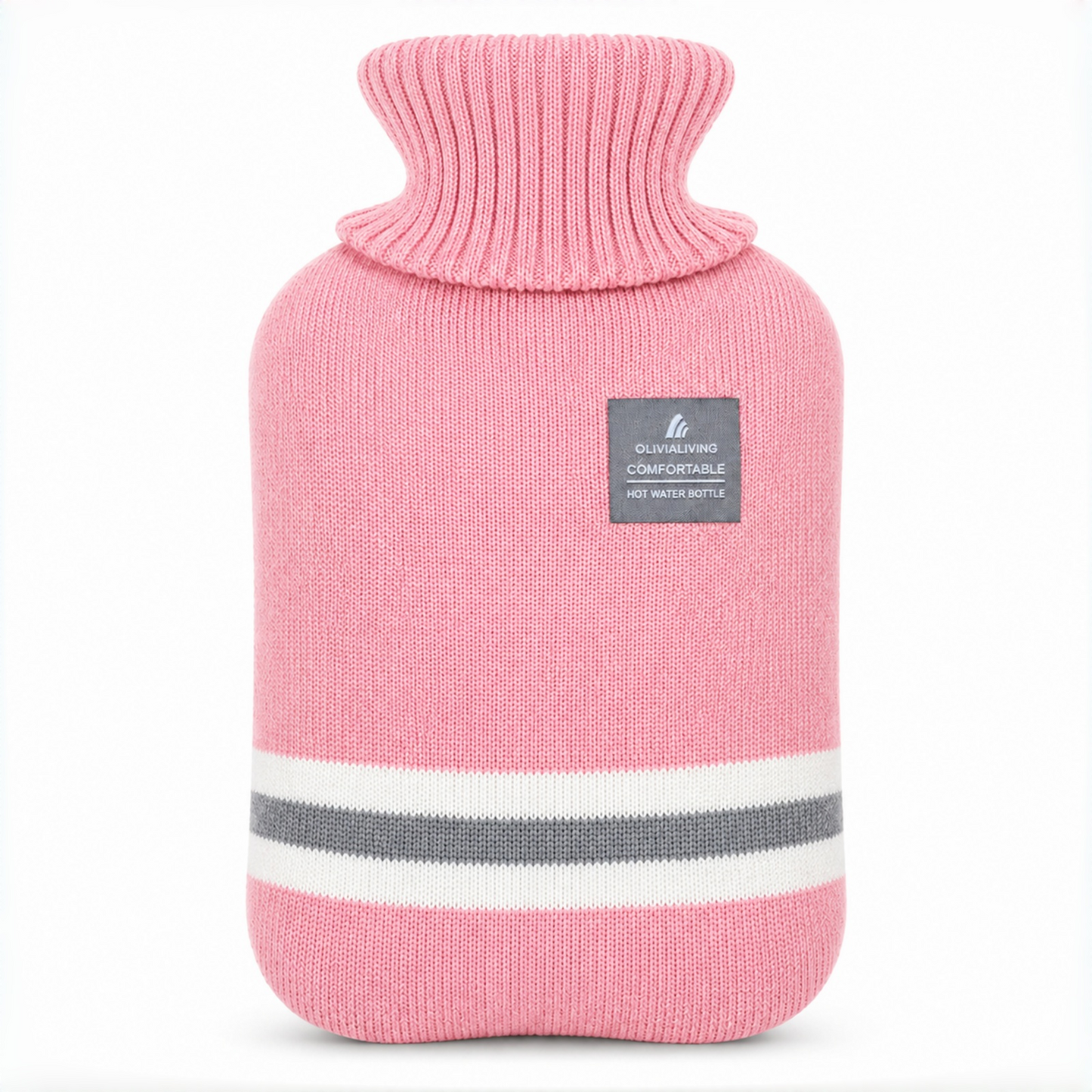 1L Hot Water Bottle with Striped Knit Cover – Compact PVC Hot Water Bag for Everyday Warmth & Comfort