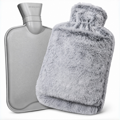 2L Hot Water Bottle with Hand Pocket & Soft Plush Cover