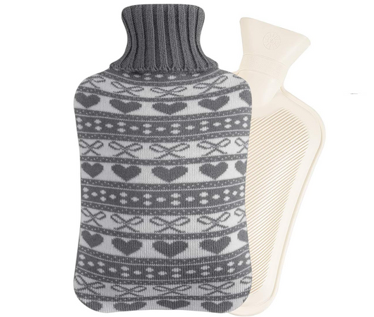 2L Hot Water Bottle with Love Pattern Knit Cover