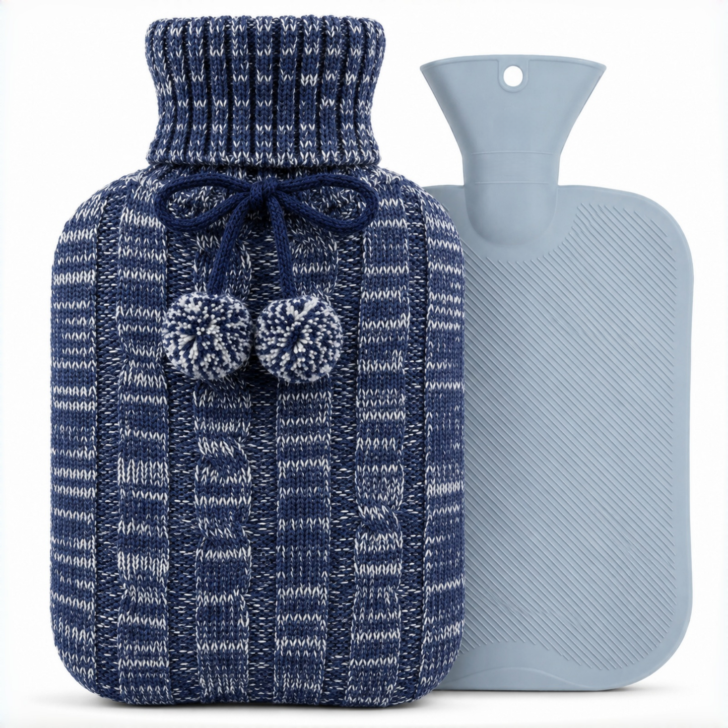 OliviaLiving 2L hot water bottle with soft pom-pom knit cover