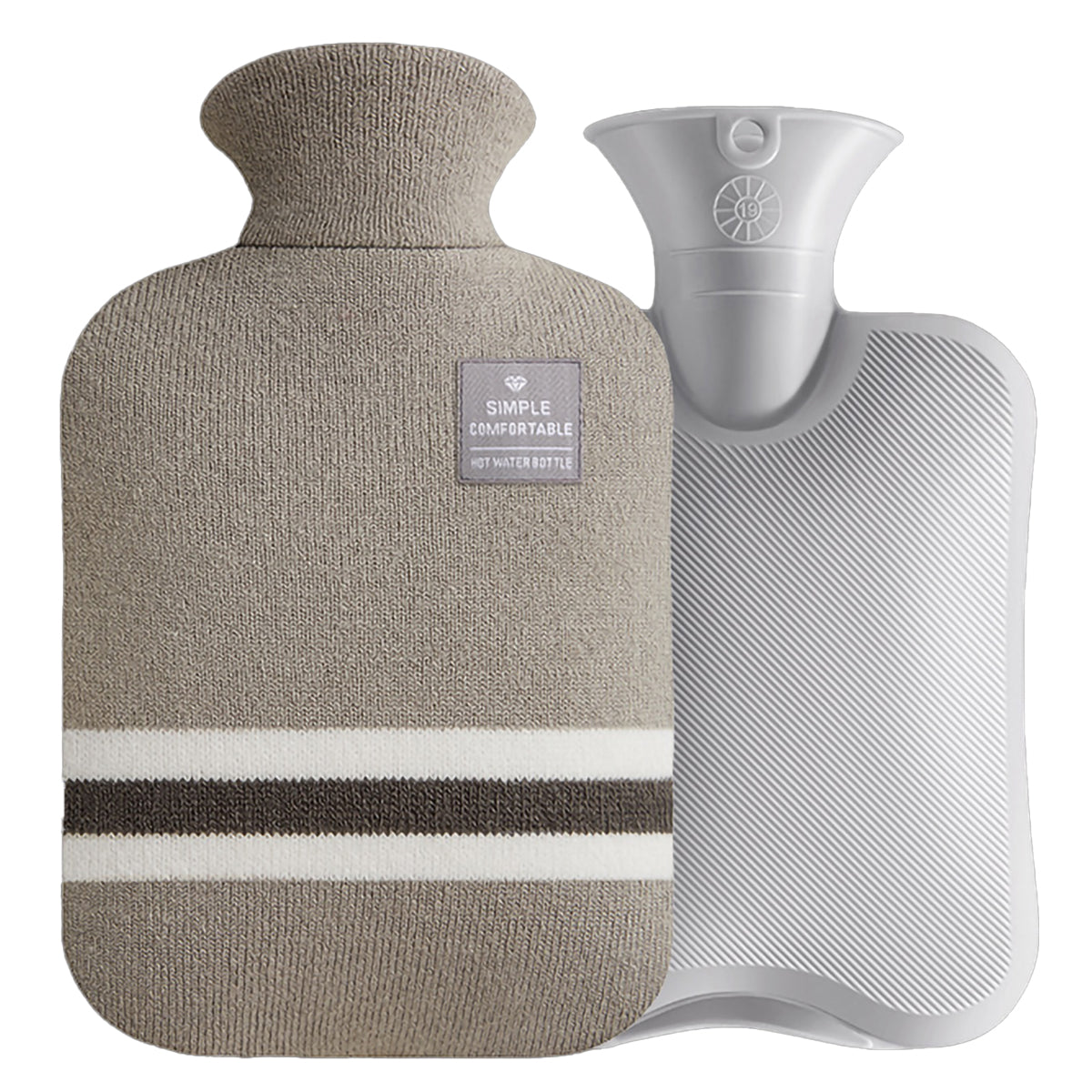 2L Hot Water Bottle & Cold Pack with Striped Cover