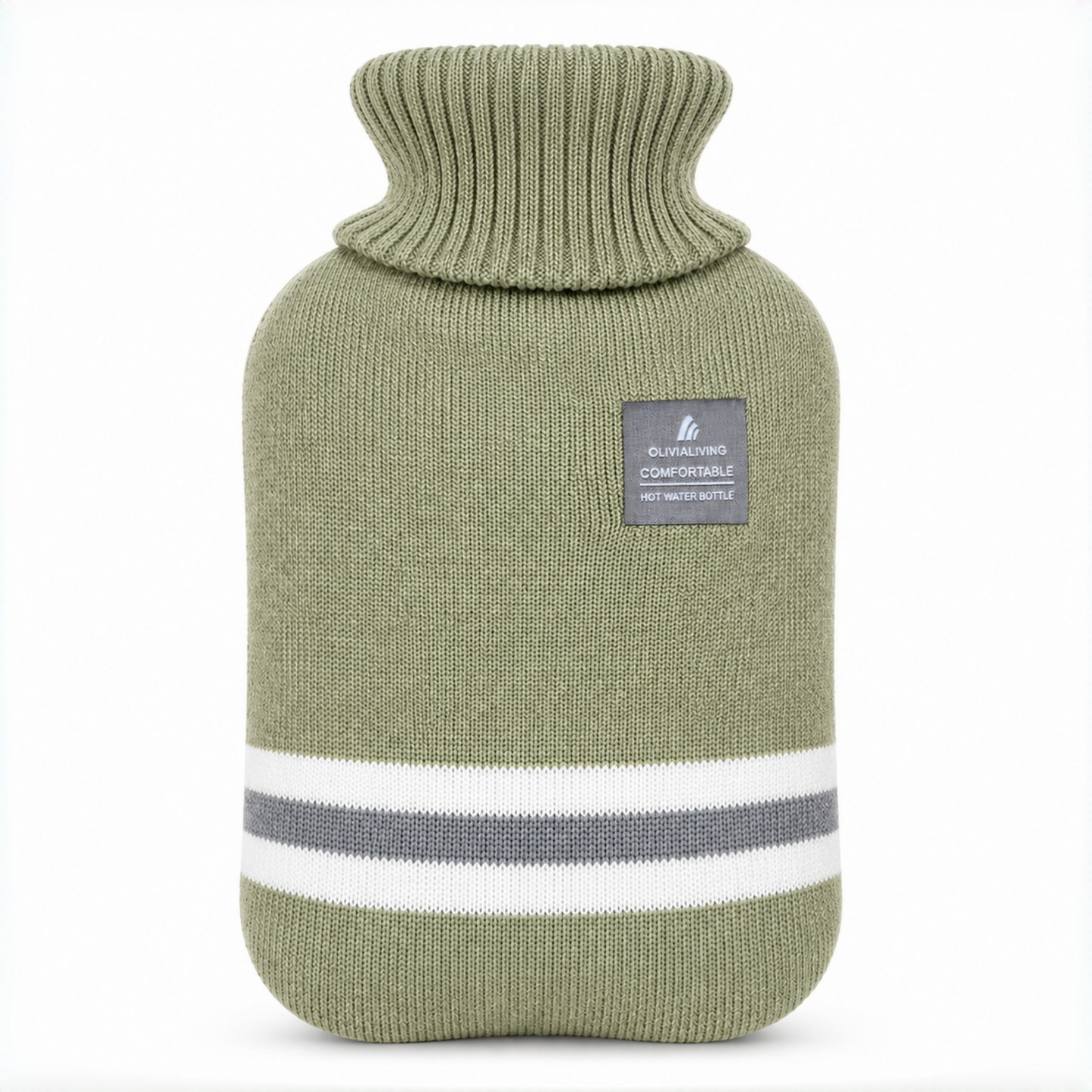 1L Hot Water Bottle with Striped Knit Cover – Compact PVC Hot Water Bag for Everyday Warmth & Comfort