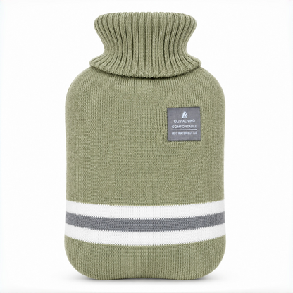 1L Hot Water Bottle with Striped Knit Cover – Compact PVC Hot Water Bag for Everyday Warmth & Comfort
