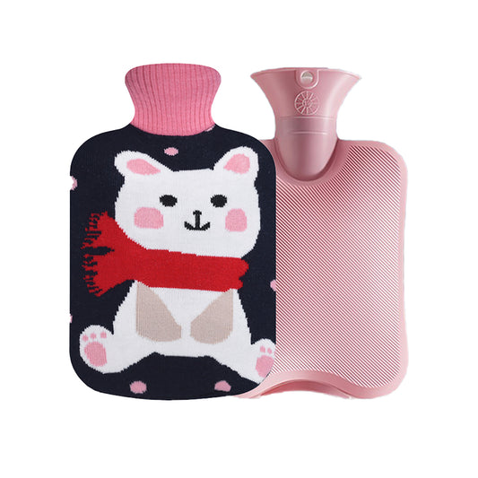 2L Hot Water Bottle with Polar Bear Knit Cover