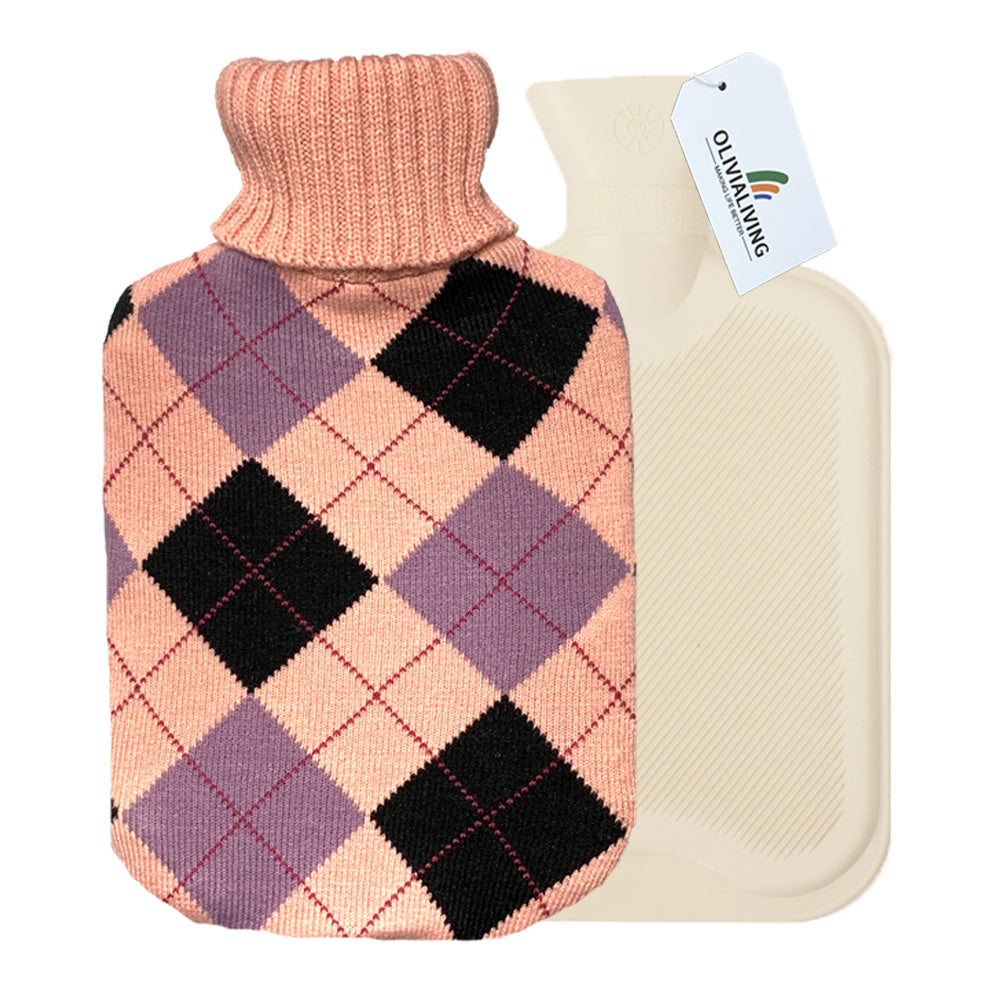 2L Hot Water Bottle with Diamond Grid Knit Cover