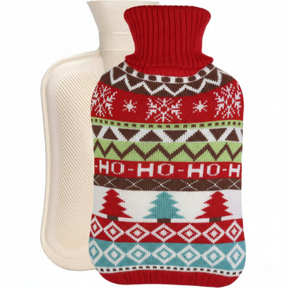2L Hot Water Bottle with Ho Ho Ho Knit Cover