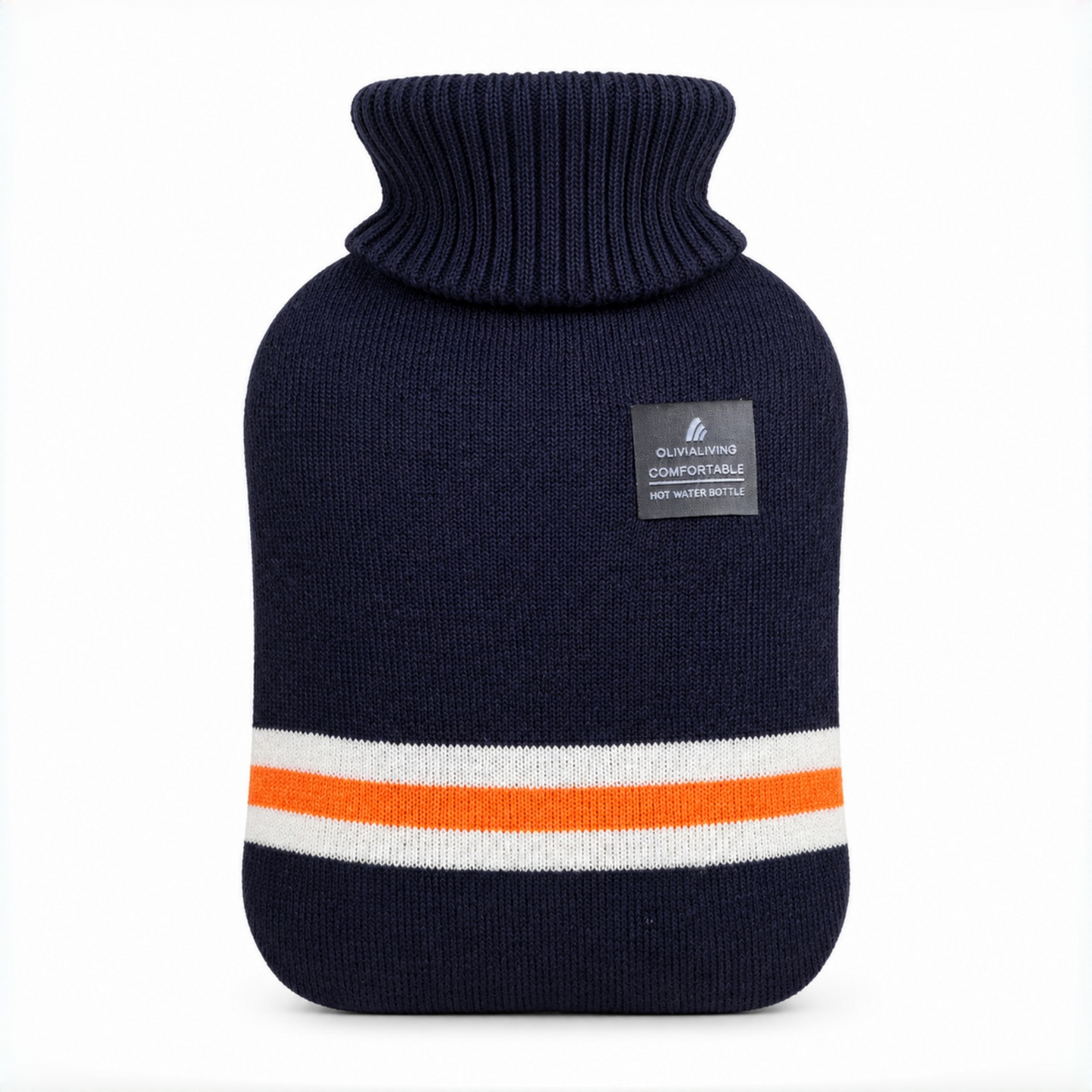 1L Hot Water Bottle with Striped Knit Cover – Compact PVC Hot Water Bag for Everyday Warmth & Comfort