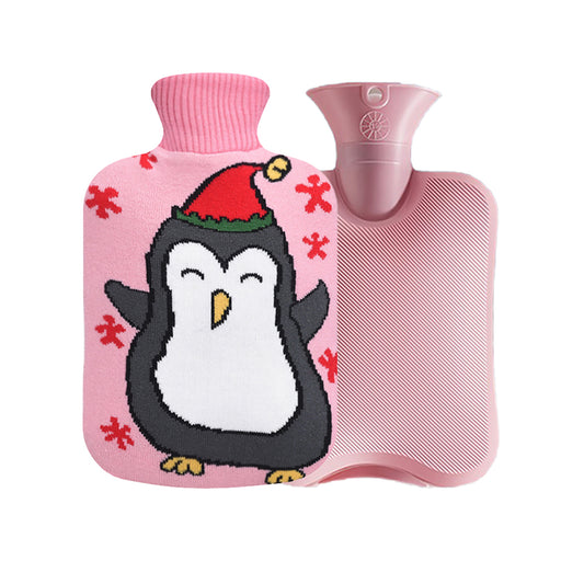 2L Hot Water Bottle with Christmas Penguin Knit Cover