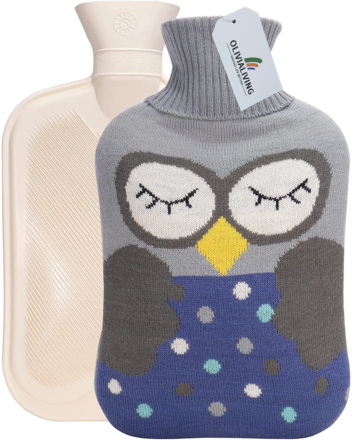 2L Hot Water Bottle with Knit Owl Cover