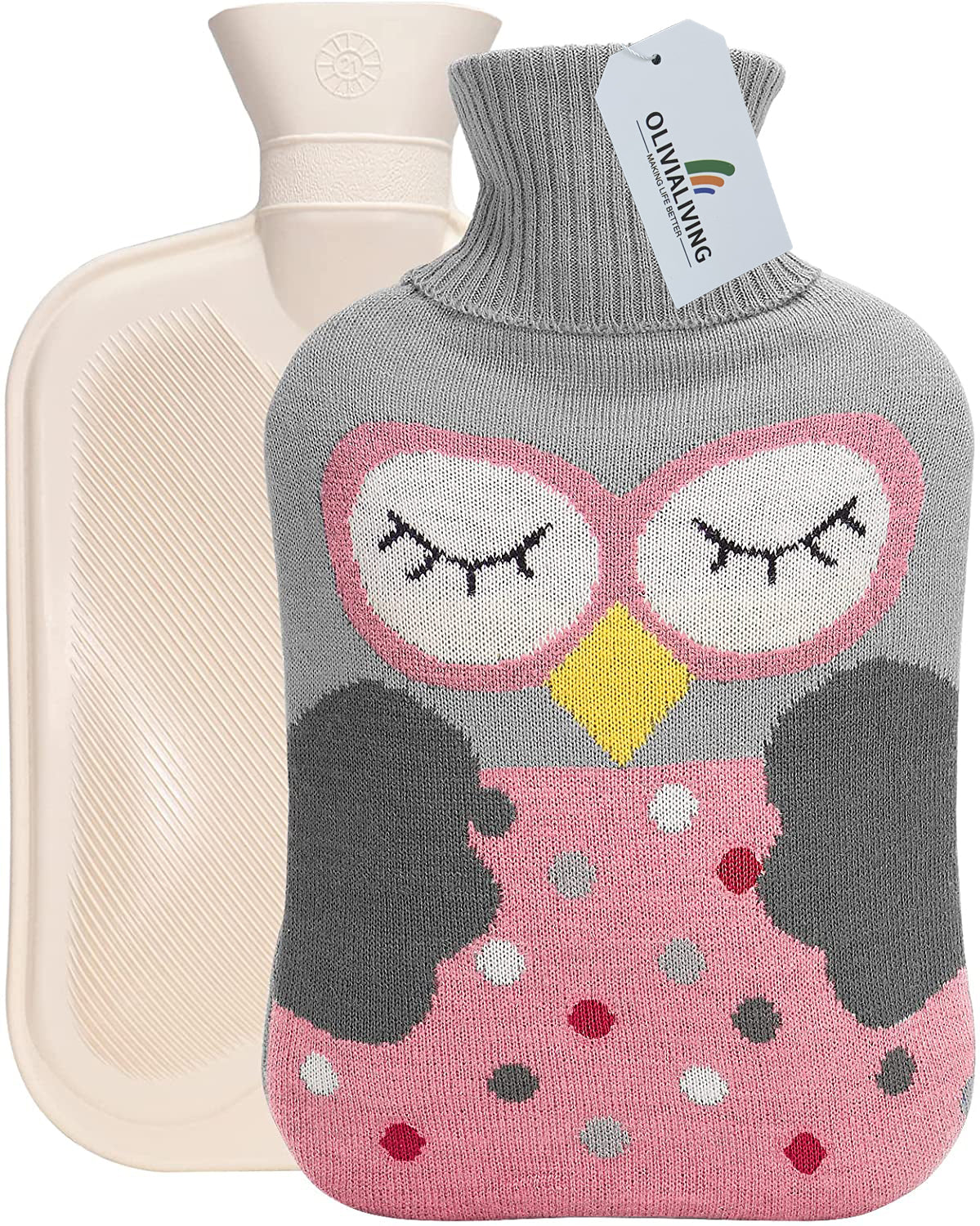 2L Hot Water Bottle with Knit Owl Cover