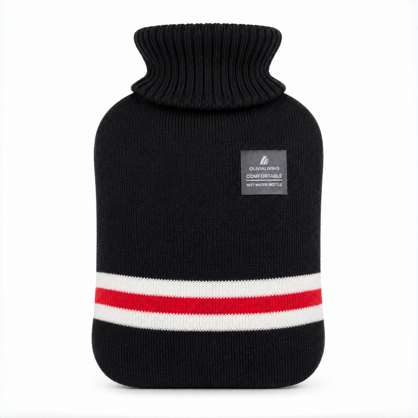 1L Hot Water Bottle with Striped Knit Cover – Compact PVC Hot Water Bag for Everyday Warmth & Comfort