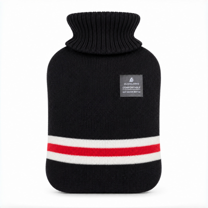 1L Hot Water Bottle with Striped Knit Cover – Compact PVC Hot Water Bag for Everyday Warmth & Comfort