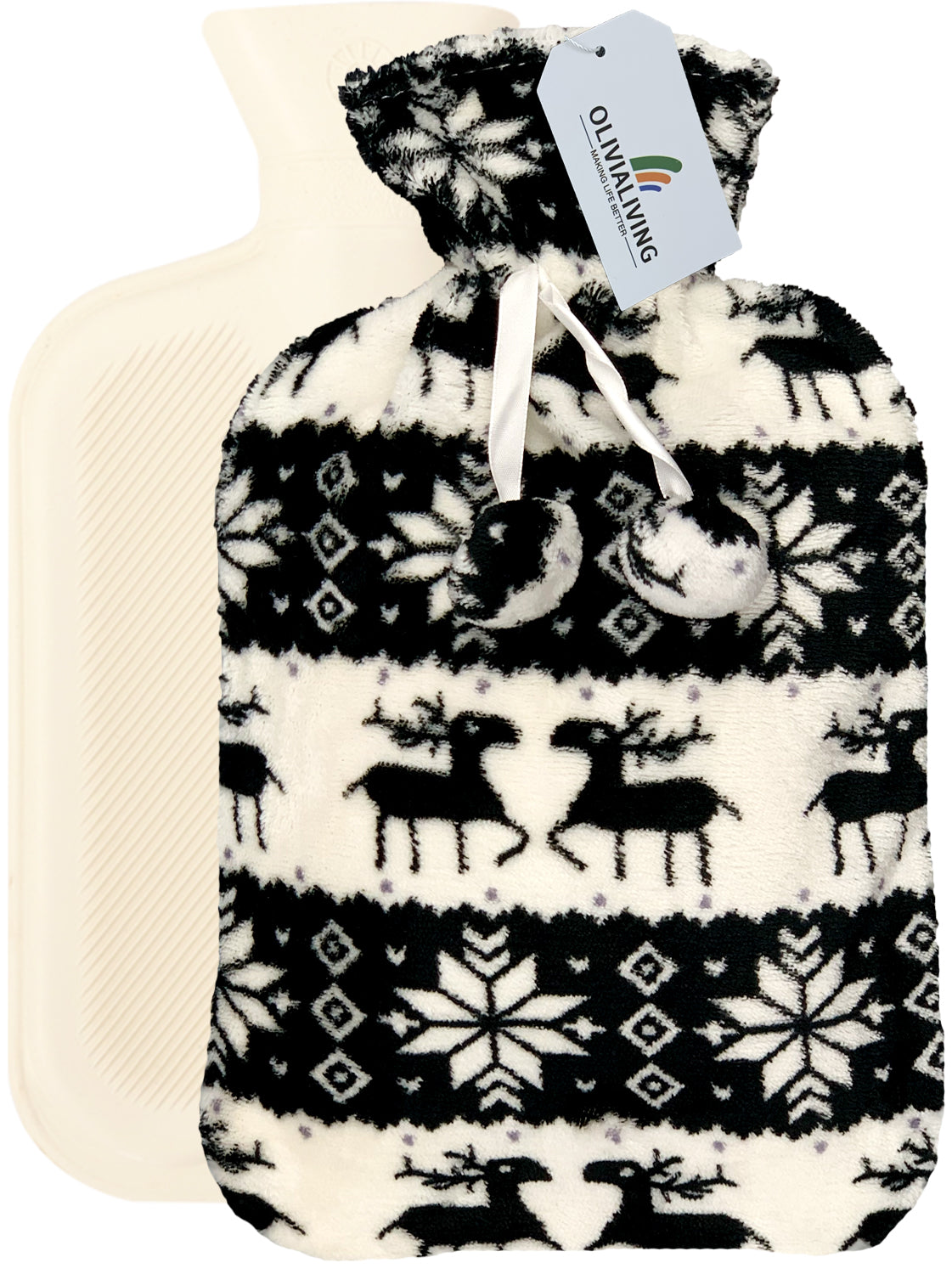 Hot Water Bottle with Flannel Cover for Pain & Comfort - OliviaLiving