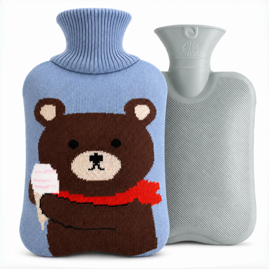 2L Hot Water Bottle with Bear Knit Cover