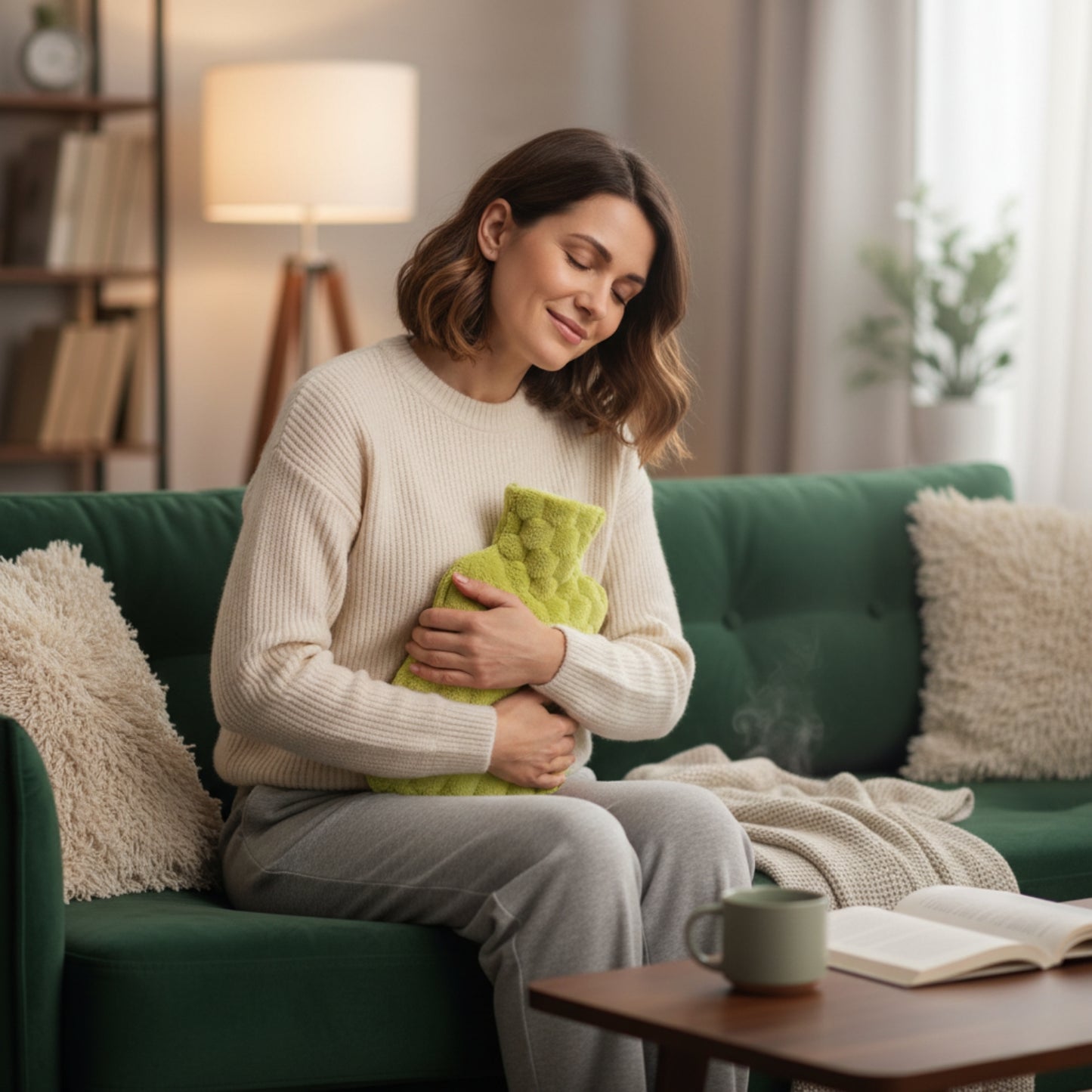 Hot Water Bottle with Velvet Plaid Cover for Pain & Comfort, 1700ML - OliviaLiving