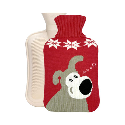 OliviaLiving Cozy Nights Hot Water Bottle with Cute Puppy Knitted Cover for Kids, 2L