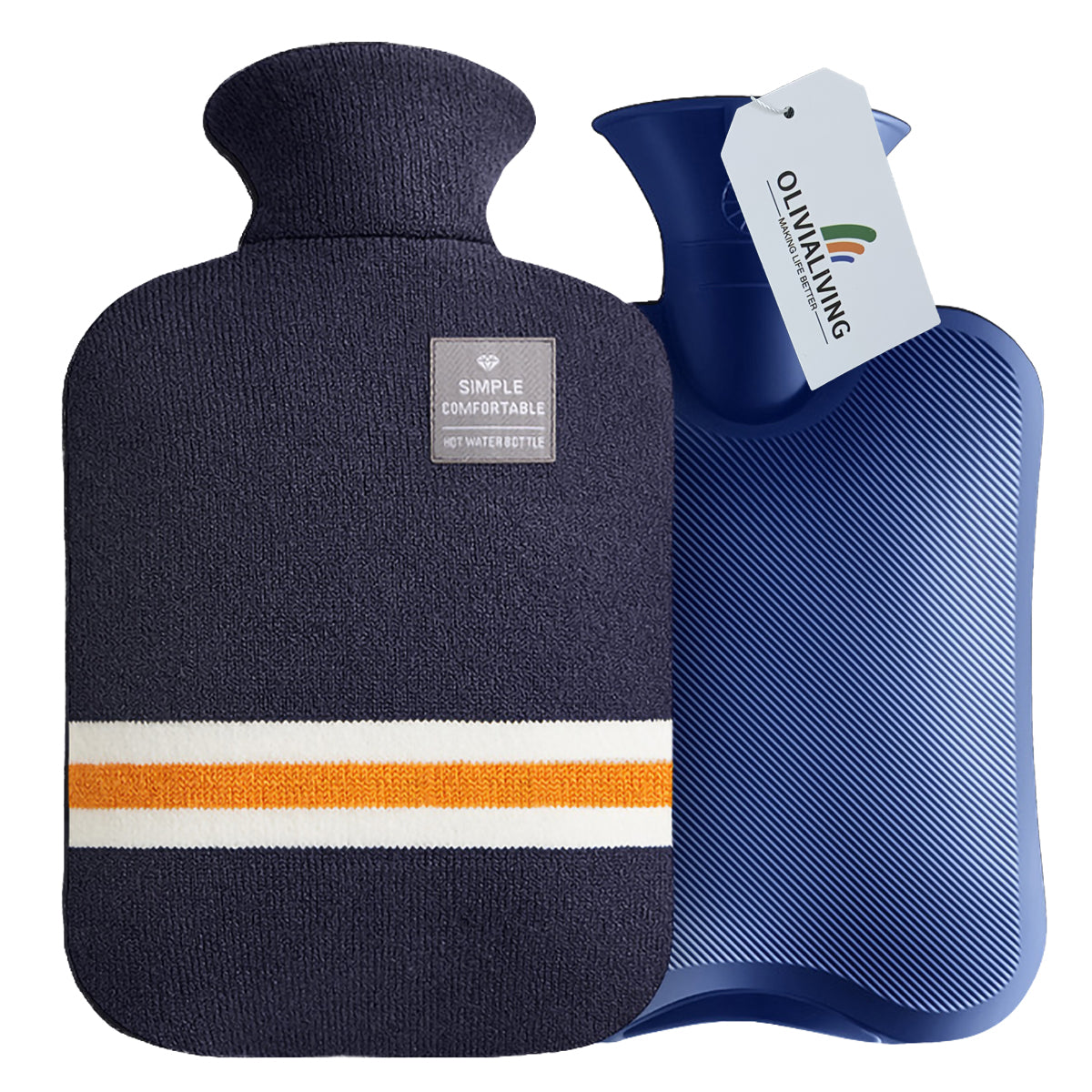 2L Hot Water Bottle & Cold Pack with Striped Cover