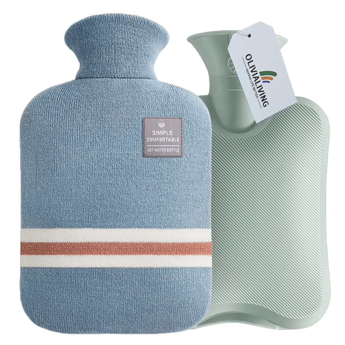 2L Hot Water Bottle & Cold Pack with Striped Cover