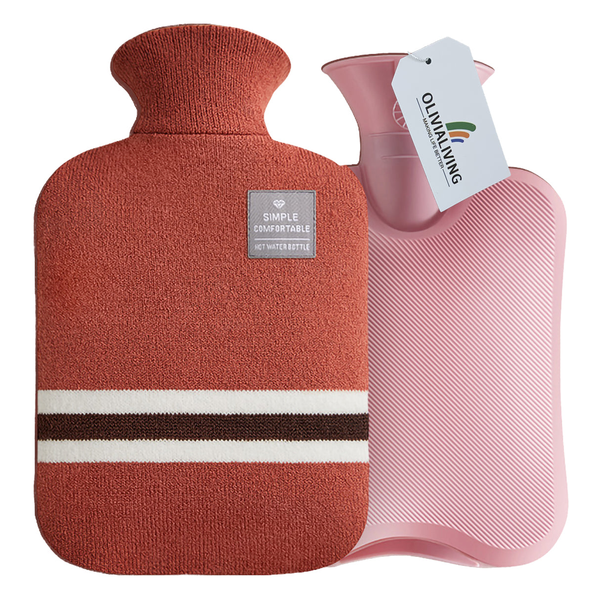 2L Hot Water Bottle & Cold Pack with Striped Cover