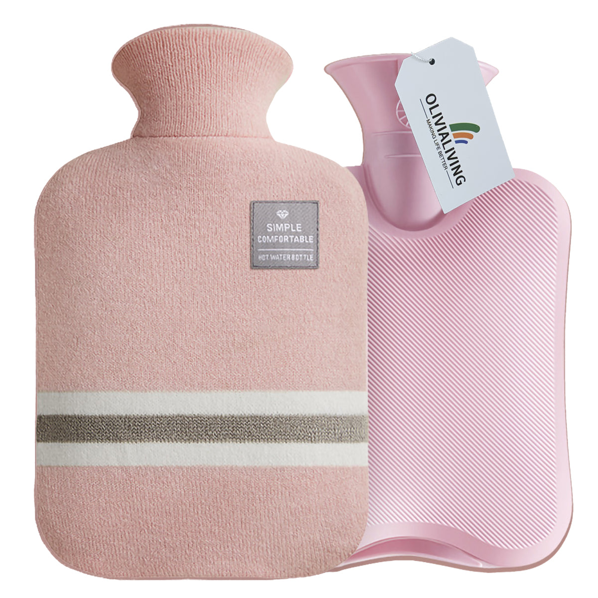 2L Hot Water Bottle & Cold Pack with Striped Cover