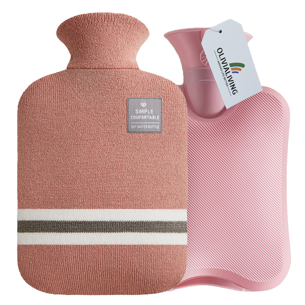 2L Hot Water Bottle & Cold Pack with Striped Cover