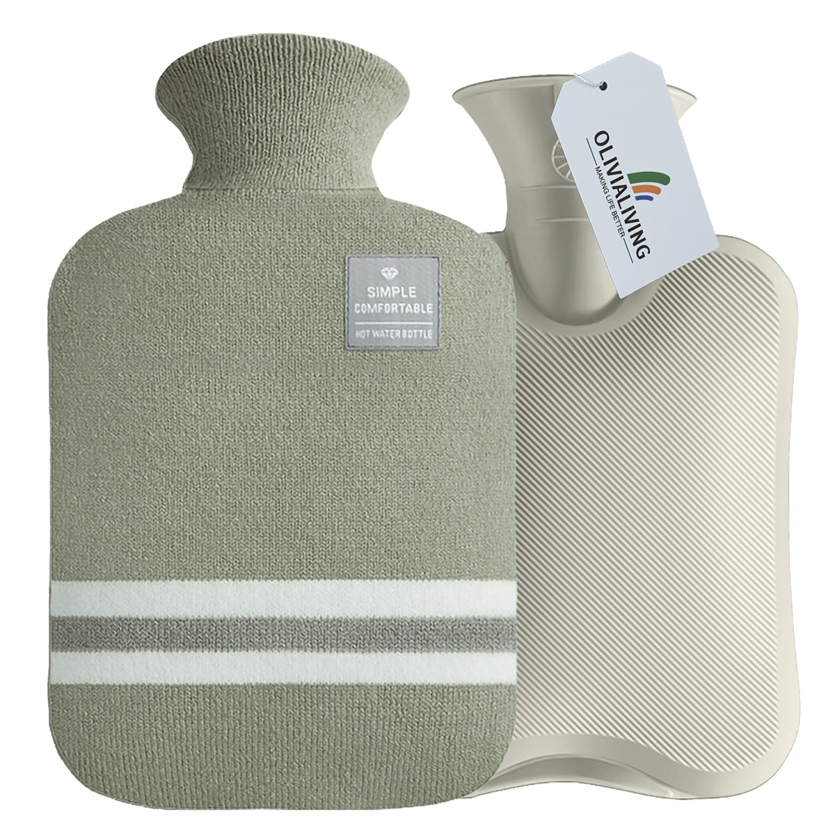 2L Hot Water Bottle & Cold Pack with Striped Cover