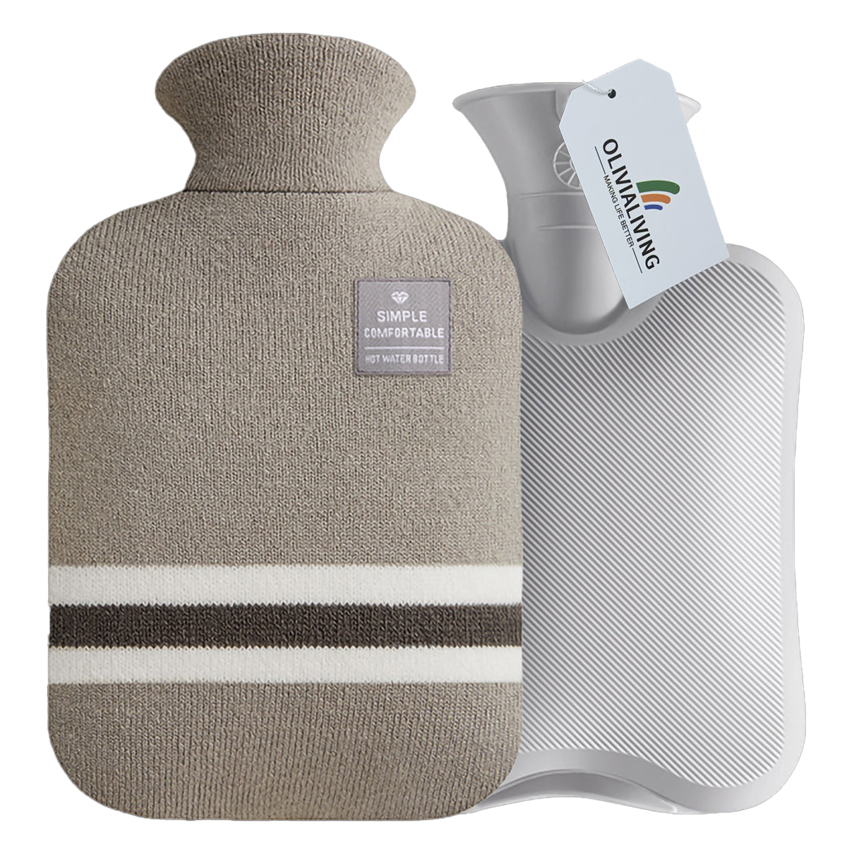 2L Hot Water Bottle & Cold Pack with Striped Cover