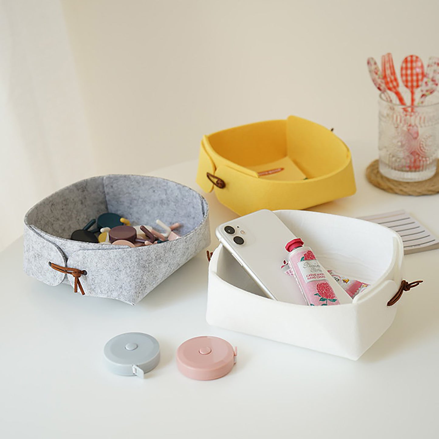 3-Pack Felt Valet Trays – Foldable Desktop Storage Basket for Home & Office