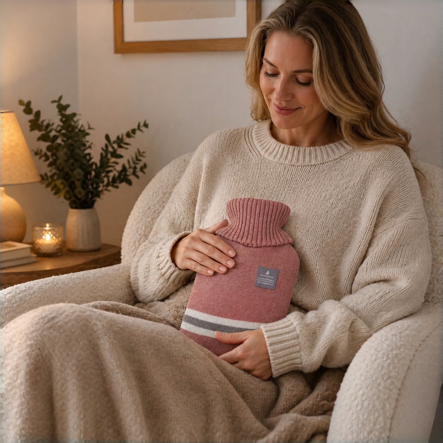 1L Hot Water Bottle with Striped Knit Cover – Compact PVC Hot Water Bag for Everyday Warmth & Comfort