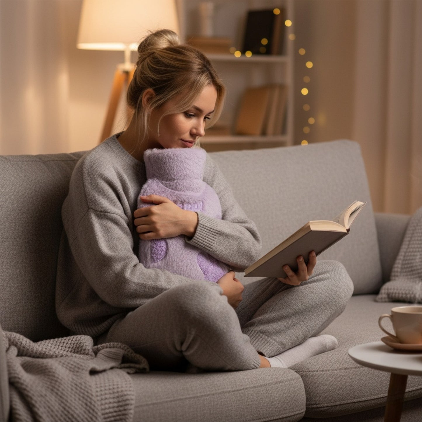 Hot Water Bottle with Imitation rabbit fur Cover for Pain & Comfort, 1700ML - OliviaLiving