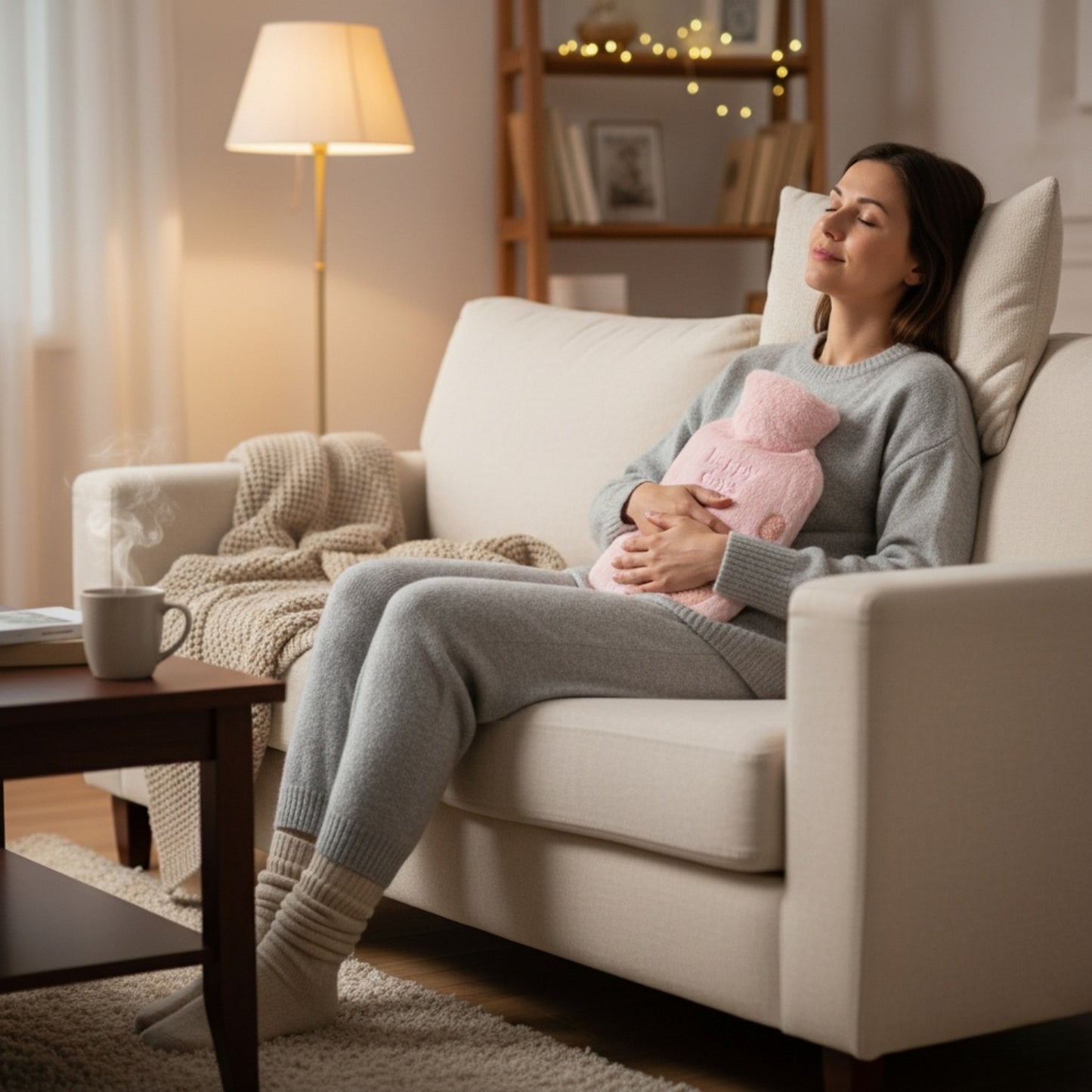 Hot Water Bottle with Imitation rabbit fur Cover for Pain & Comfort, 1700ML - OliviaLiving