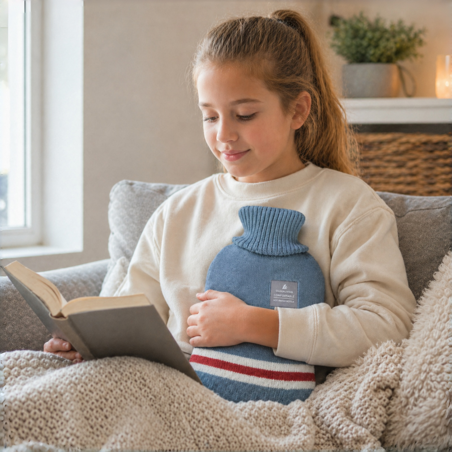1L Hot Water Bottle with Striped Knit Cover – Compact PVC Hot Water Bag for Everyday Warmth & Comfort