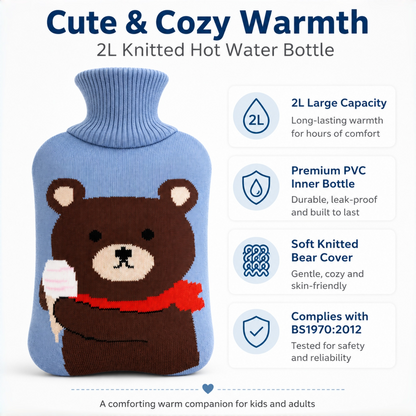 2L Hot Water Bottle with Bear Knit Cover