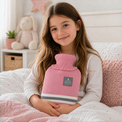 1L Hot Water Bottle with Striped Knit Cover – Compact PVC Hot Water Bag for Everyday Warmth & Comfort