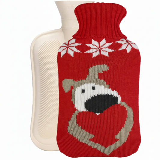 Cozy Nights Hot Water Bottle with Cute Puppy Knitted Cover for Kids, 2L