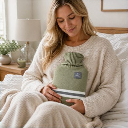 1L Hot Water Bottle with Striped Knit Cover – Compact PVC Hot Water Bag for Everyday Warmth & Comfort