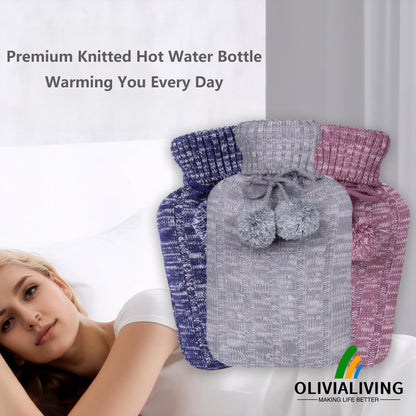 OliviaLiving Knitted Hot Water Bottle for Pain & Comfort