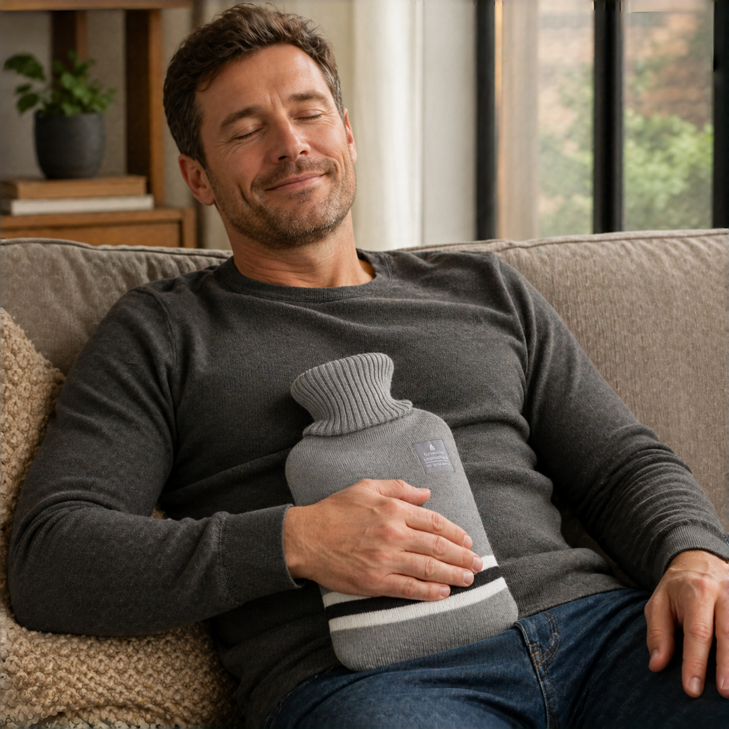 1L Hot Water Bottle with Striped Knit Cover – Compact PVC Hot Water Bag for Everyday Warmth & Comfort