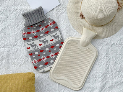 2L Hot Water Bottle with Nordic Reindeer Cover
