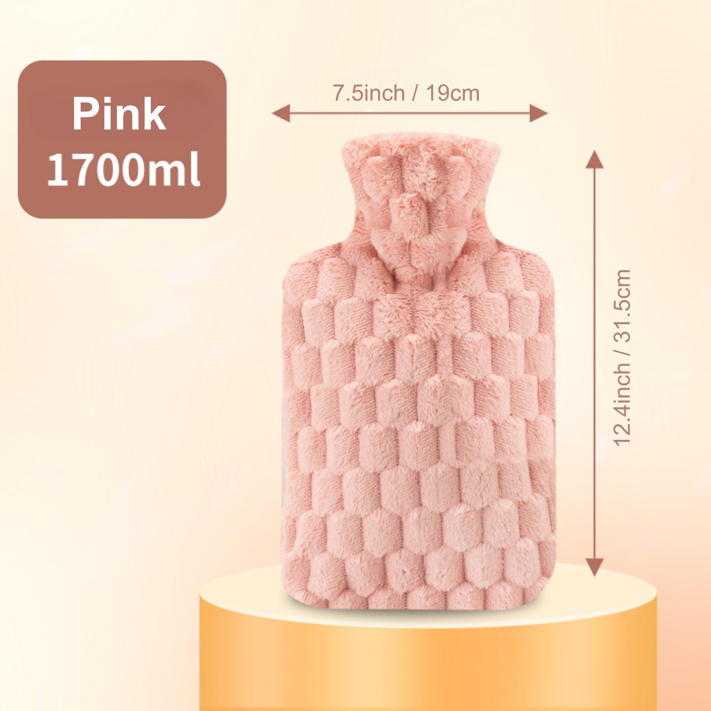 Hot Water Bottle with Velvet Plaid Cover for Pain & Comfort, 1700ML - OliviaLiving